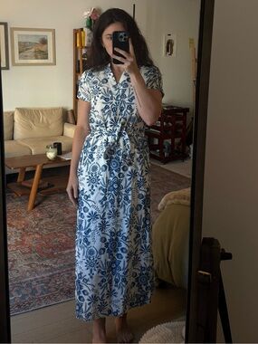A.P.C. Blue and White Floral Wrap Maxi Dress